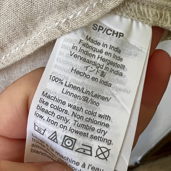 J. Crew 100% Linen Oatmeal Popover Blouse - Small Petite - Picture 9 of 10